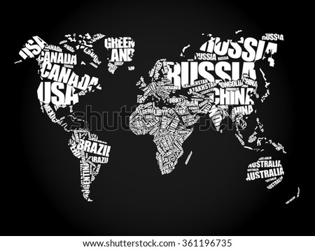 World Map in Typography word cloud concept, names of countries