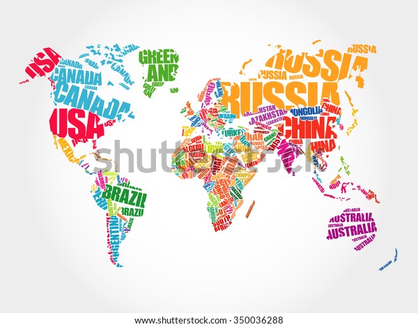 World Map in Typography word cloud concept, names of countries.