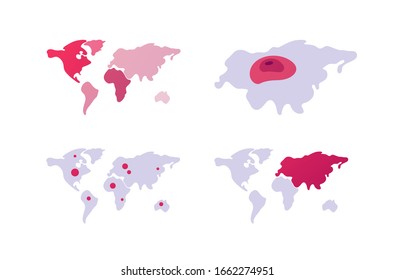 World Map Ui And Infographic Element. Set Of Planet Earth Continent Maps. Pin Dot Location Mark. Heat Map. Design For Presentation, Web, Banner.