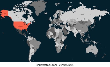 World map. United States of America map. USA.	