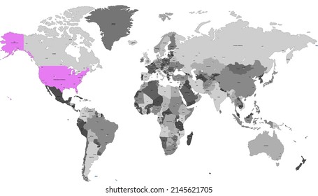 World map. United States of America map. USA.	
