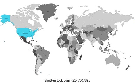 World map. United States of America map. USA.	