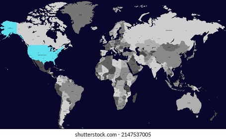 World map. United States of America map. USA.	
