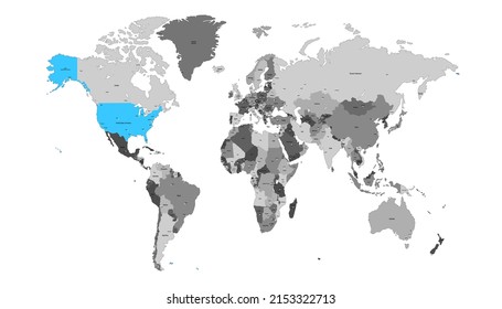 World map. United States of America map. USA.	