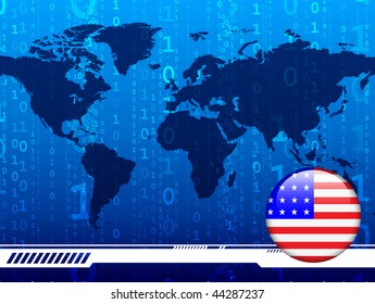 World Map with United States Internet Button Original Vector Illustration