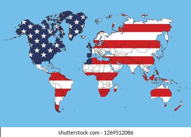 World Map Usa Flag Stock Vector (Royalty Free) 1269512086 | Shutterstock