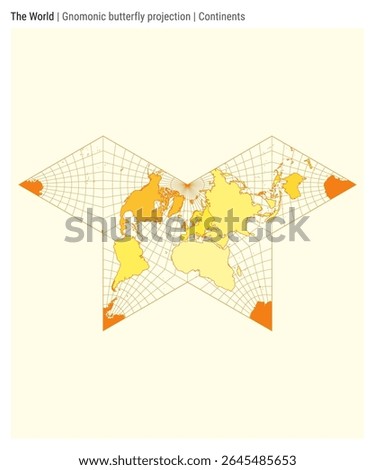 World map using a Gnomonic butterfly projection with continents style. High detail world map for infographics, education, reports, and presentations. Vector illustration.