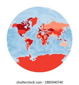 World Map. Van der Grinten III projection. World in red colors with blue ocean. Vector illustration.