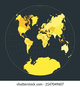 World Map. Van der Grinten II projection. Futuristic world illustration for your infographic. Bright yellow country colors. Classy vector illustration.