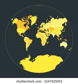 World Map. Van der Grinten projection. Futuristic world illustration for your infographic. Bright yellow country colors. Charming vector illustration.