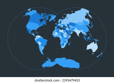 World Map. Van der Grinten IV projection. Futuristic world illustration for your infographic. Nice blue colors palette. Creative vector illustration.