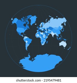 World Map. Van der Grinten projection. Futuristic world illustration for your infographic. Nice blue colors palette. Charming vector illustration.