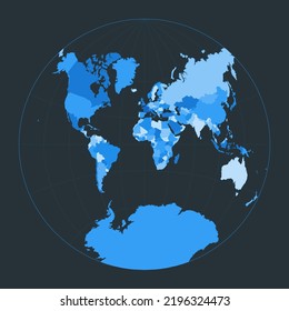 World Map. Van der Grinten II projection. Futuristic world illustration for your infographic. Nice blue colors palette. Classy vector illustration.