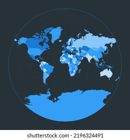 World Map. Van der Grinten III projection. Futuristic world illustration for your infographic. Nice blue colors palette. Cool vector illustration.