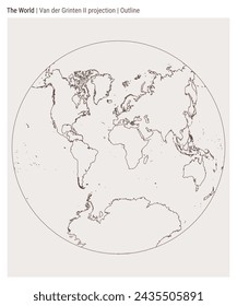 World Map. Van der Grinten II projection. Outline style. High Detail World map for infographics, education, reports, presentations. Vector illustration.