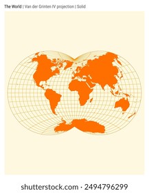 World Map. Van der Grinten IV projection. Solid style. High Detail World map for infographics, education, reports, presentations. Vector illustration.