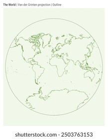 World Map. Van der Grinten projection. Outline style. High Detail World map for infographics, education, reports, presentations. Vector illustration.