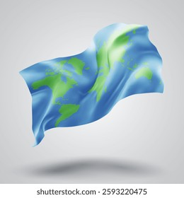 World map, vector 3d flag with waves on a white background