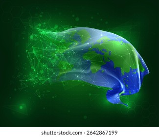World map, vector 3d flag on green background and numbers