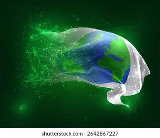 World map, vector 3d flag on green background and numbers