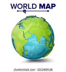 World Map Vector. 3d Planet Sphere. Earth With Continents. Asia, Australia, Oceania, Africa. Isolated Illustration 