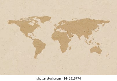 World map vector background. Grunge brown paper texture style