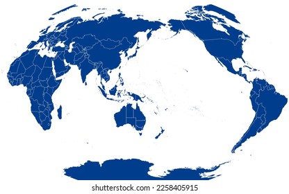 World Map vector. Blue similar world map blank vector on white background.  Blue similar world map with borders of all countries and Australia States, Antarctica.   Stock vector. EPS10.