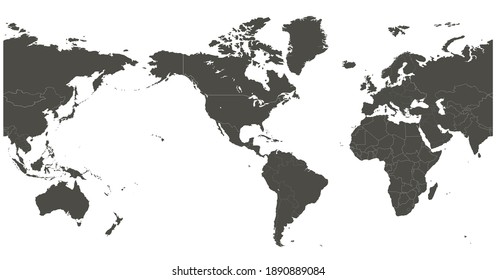World map vector. World map centered on america continent.