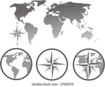 world map vector with compass vector design