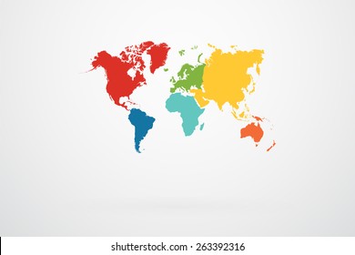 World Map Vector With Continent Border In Retro Color Palette