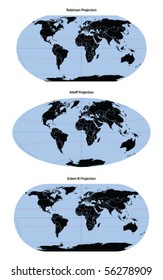 World Map Vector Different Projection