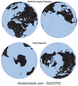 World map vector different projection