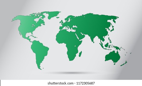 World Map Vector, Ecology Concept, Green World, Flat Earth Map For Website, Annual Report, Infographics, World Map Illustration, Vector Illustration