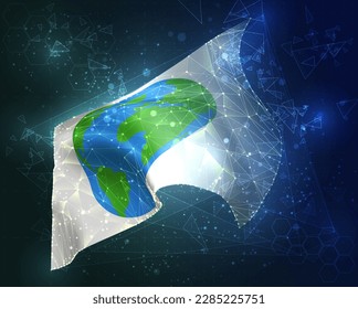 World map,  vector flag, virtual abstract 3D object from triangular polygons on a blue background
