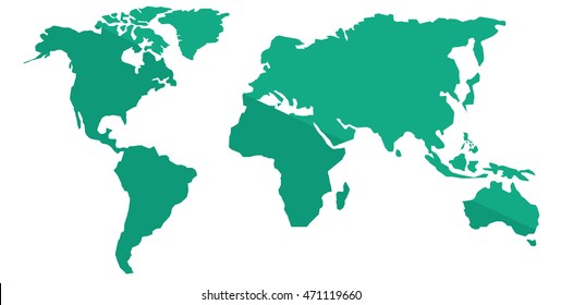 World map vector flat design illustration isolated on white background.