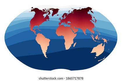 World Map Vector. Ginzburg IV projection. World in red-orange gradient on deep blue ocean waves. Elegant vector illustration.