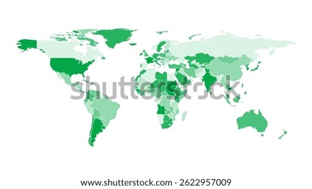 World map vector with green isolated on white background. Modern vector world map. Silhouette map vector illustration.
