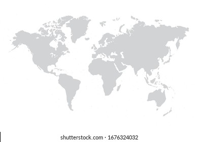 World Map Vector Grey Isolated On White Background. Flat Earth,  Globe Worldmap Icon. Travel Worldwide Eps 10