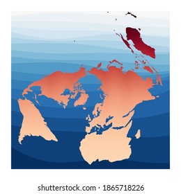 Weltkarte Vektor. Verkürzen der quadratischen Gleichflächenprojektion. Welt in rotem orangefarbenem Gefälle auf tiefblauem Ozean. Trendy Vektorgrafik.