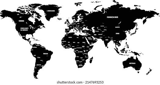 World map vector high detail countries capitals romanian language illustrator continents oceans islands high quality for laser poliwood and oracal
