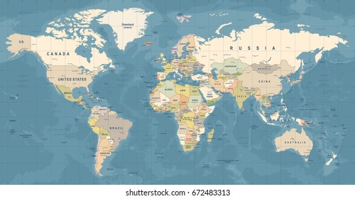 World Map Vector. High detailed illustration of worldmap - Shutterstock ID 672483313
