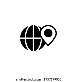 World map vector icon in black flat glyph, filled style isolated on white background