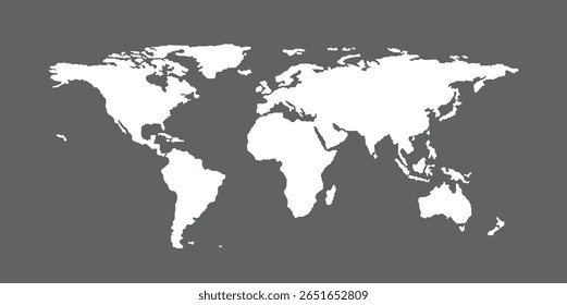 World map vector icon, earth on grey background. Flat design.