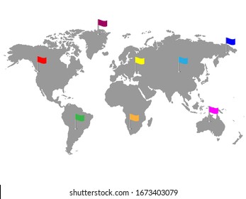 World map vector icon with flags isolated on white