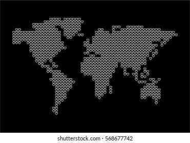 World Map, vector illustration, EPS 10. abstract background. Map of the world of hearts.