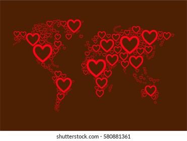 World Map, vector illustration, EPS 10. abstract background. Map of the world of hearts.