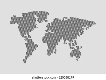 World Map, vector illustration, EPS 10. abstract background. Map of the world of hearts.