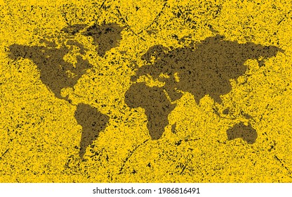 World Map. Vector Illustration Of Grunge World Map Wallpaper.  Attention. Danger Zone. Caution Toxic Contaminants. Post Apocalyptic Concept. Template For Website Pattern.