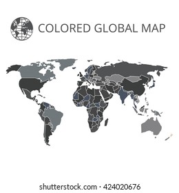 World map vector illustration. High-quality image in the style of broken lines, detail and continents of the world.  Global map for your design or application.