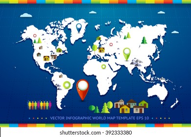 World map vector illustration with Info graphic set icon